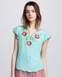 Laurel Canyon Embroidered Top, Icy Blue