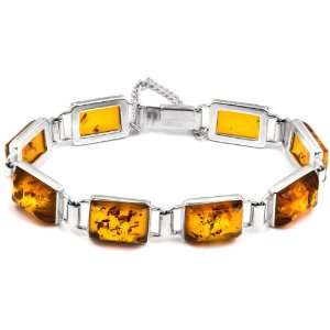 Baltic Light Honey Amber Sterling Silver Rectangular Shaped Bracelet 