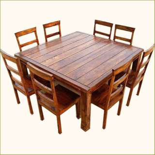 Rustic 9 pc Square Dining Room Table & 8 Person Seat Chairs Set 