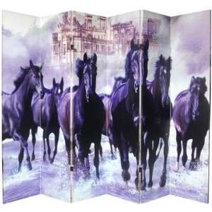 Oriental Furniture CAN HORSE 6P Double Sided Horses Canvas 