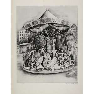  1939 Howard Cook Merry Go Round Carousel Children Print 