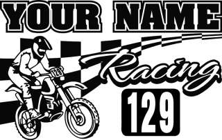 Motocross Dirtbike w/ Custom Name & Number Vinyl Wall Decal Sticker 