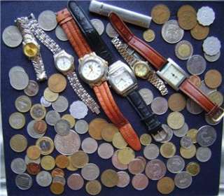 Lot consisting of Old Coins   Wrist watches and Lighter. Coins 
