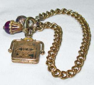 Antique Victorian Rose Gold Filled Watch Chain Bracelet, Locket  