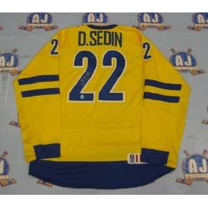  DANIEL SEDIN Team Sweden SIGNED Olympic Hockey JERSEY 