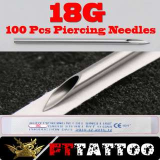 100 Lot Sterile Body Piercing Needles 18G Gauge  