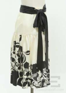 Temperley London Ivory & Black Silk Floral Print Wrap Skirt Size 10 US 
