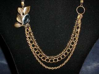 Vintage antique style Gold tone art deco necklace with gold crystal 
