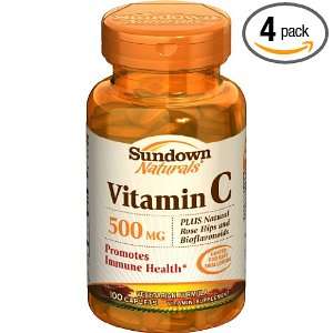Sundown Vitamin C Plus Natural Rose Hips, 500 mg, 100 Tablets (Pack of 