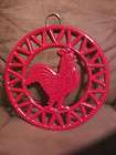 ROOSTER ENAMELED CAST IRON TRIVET TUSCAN KITCHEN DECOR WALL HANGING 