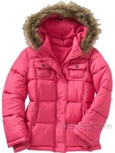 NWT Old Navy Pink Girls Faux Fur Trim Hooded Frost Free Jacket Warm 