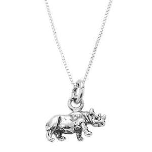  Sterling Silver 3 Dimensional Rhinoceros Necklace Jewelry