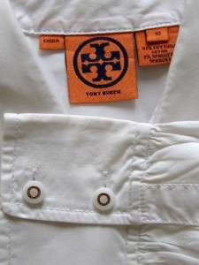 TORY BURCH White Cotton/Spandex Long Sleeve Blouse 10  