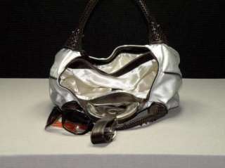 Silver Two Tone Spy Purse Handbag Faux Leather Tote Bag  