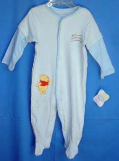 DISNEY 100% Cotton Lt Blue POOH Footie w/Embroidery NWT  