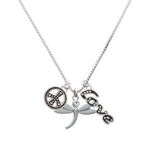   Dragonfly with Swarovski Crystal, Peace, Love Charm Necklace Jewelry