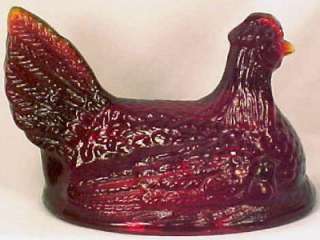 Nice RUBY RED GLASS HEN on NEST LID L E Smith LID ONLY  
