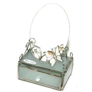   of Pearl Peach Butterfly Glass and Metal Mirror Box