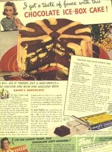 1940 ad bakers chocolate ice box cake recipe  