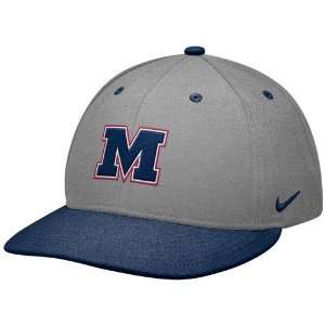Nike Mississippi Rebels Gray Navy Blue Baseball Authentic 643 Fitted 