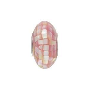  Light Pink Mother of Pearl Mosaic and Sterling Bead Charm 