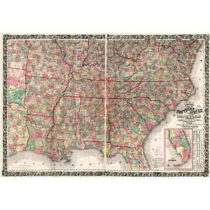 Antique Map of the Southern United States (1861) by Joseph Hutchins 