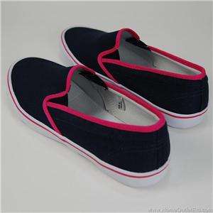 NEW Womens CANVAS TENNIS SHOES Slip On NAVY BLUE/PINK  