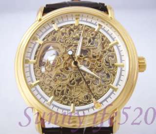 Luxury Gold Skeleton Mechanical Mens Self Winding Watch  