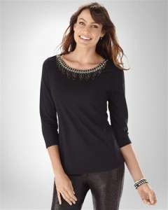 NWT CHICOS GLAMOROUS CHAINS BLACK TOP 1 Misses M 8   10  