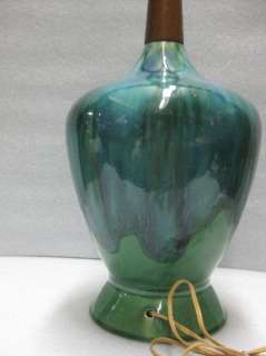   Pottery Ceramic Lamp Mid Century Danish Modern Teal Green Blue  