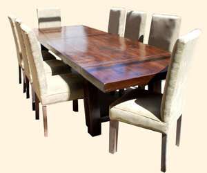 Formal 9 pc Wood Extension Dining Table Fabric Padded Seat Chair Set 