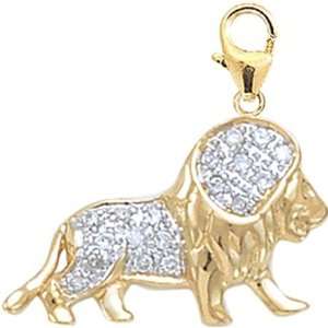 14K Gold 1/10ct HIJ Diamond Lion Spring Ring Charm Arts 