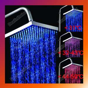 LED Light Square Rain Shower Head Bathroom Glow 3 Colors Temperature 
