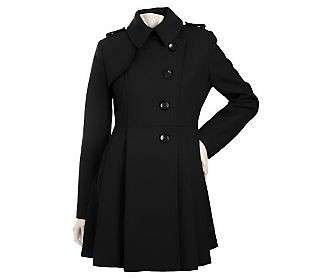 NEW CENTIGRADE Lg Sapphire Blue Wool Military Coat W/Faux Leather Trim 