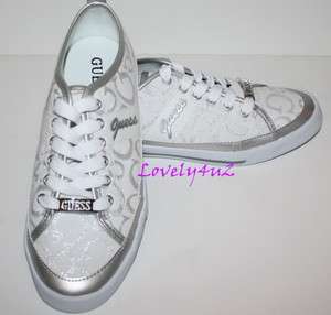 New Guess signature WGRORI white and silver SHOES SNEAKERS 8.5M  