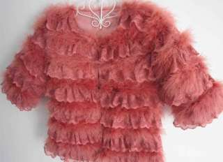 Ladys Fashion Genuine Real ostrich feather+Lace FUR warm short coats 