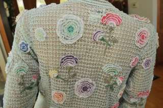   HAND CROCHET JACKET WITH CARNATION FLORAL MULTICOLOR PATTERN, MINT