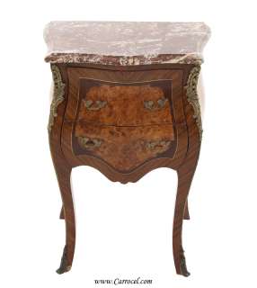 Antique Rosewood Louis XV Marble Top Burled Walnut End Table from 