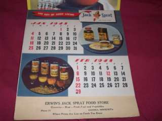 1948 Jack Sprat Calendar W/Tins Corn Flakes Coffee Cans Flour Oats 