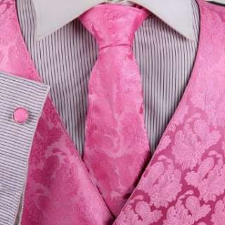  Mens Dress Vest Pink Paisleys Formal Vest for Wedding Gift 