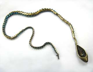   Antique 9ct Diamond & Turquoise Silver & Gold Snake Necklace  