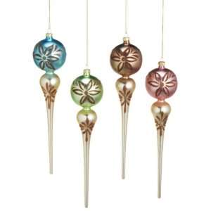   Glass Vintage Finial Floral Christmas Ornaments 