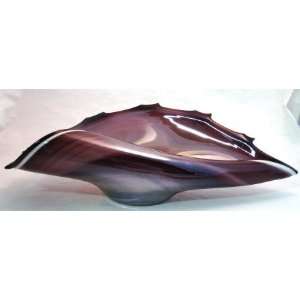  Large Art Glass Iridescent Purple Folded Bowl Shell 