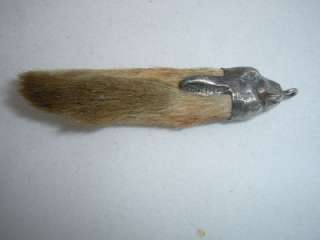 Antique Sterling Rabbit Head With Real Rabbits Foot   Charm  
