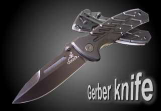 Black GERBER Tactical Steel Folding Small Pocket Knife 43 Sheath 