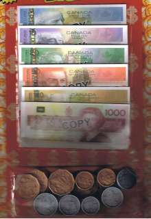 PLAY MONEY WITH CANADA PAPER$ & PLASTIC COIN ASSORTED  
