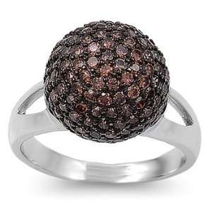   Silver Beaded Ball Champagne CZ Cocktail Ring   Size 8 Jewelry