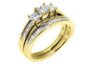 WOMENS DIAMOND ENGAGEMENT RING WEDDING BAND BRIDAL SET 3 STONE 