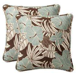 Pillow Perfect Outdoor Brown/Blue Tropical Toss Pillows Square   Set 