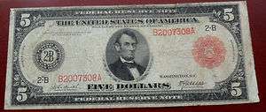 1914 FIVE DOLLAR RED SEAL FEDERAL RESERVE NOTE  